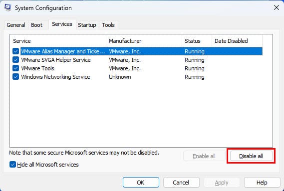 Disabling all third-party apps for Windows Clean boot