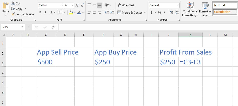Excel formula for subtraction deduct one cell from another