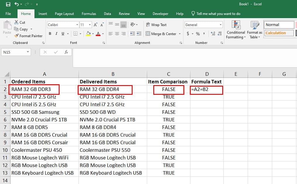 Explore Compare Text in Excel Using the Equals Operator