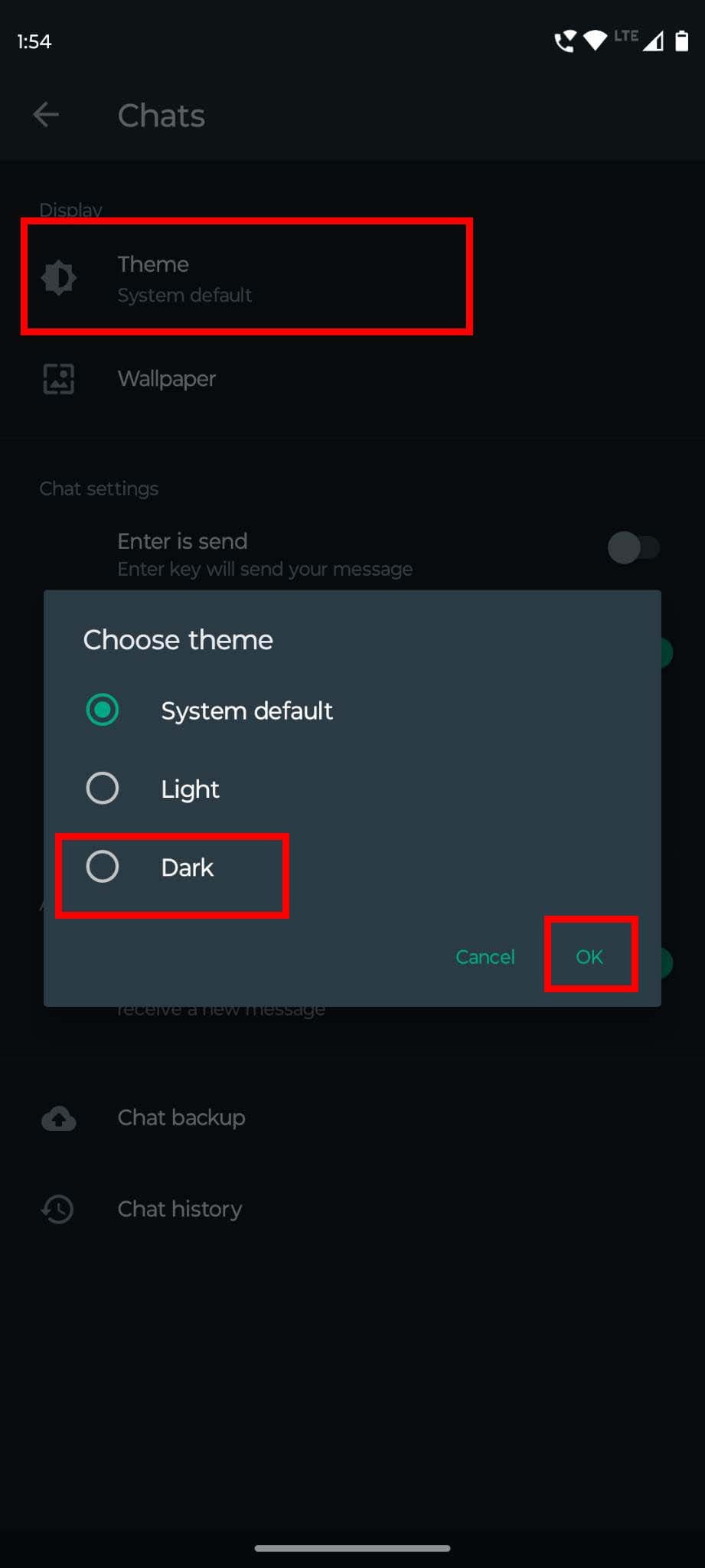 In themes of WhatsApp you get the dark mode