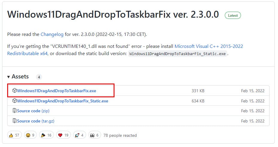 Install Windows11DragAndDropToTaskbarFix App