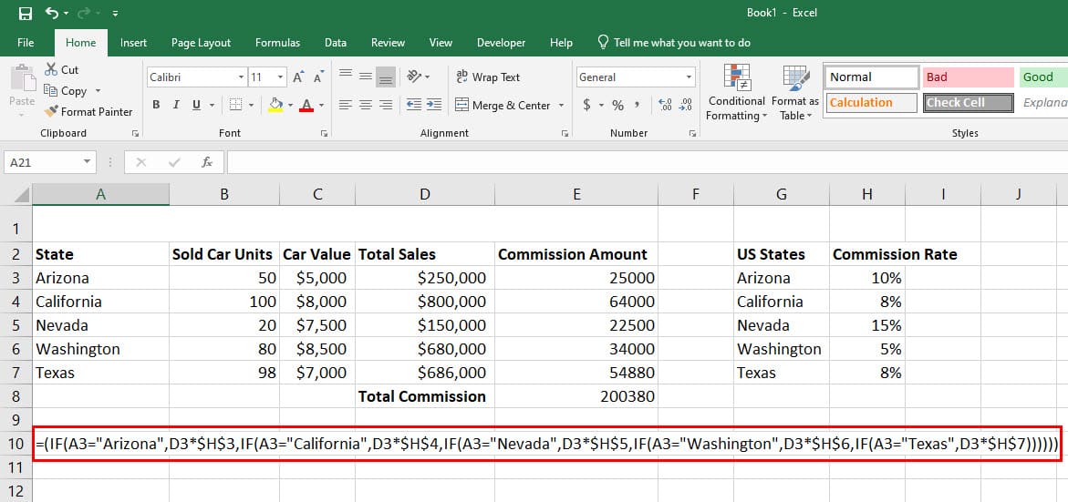 Multiple IF-THEN Excel Formulas in One Cell