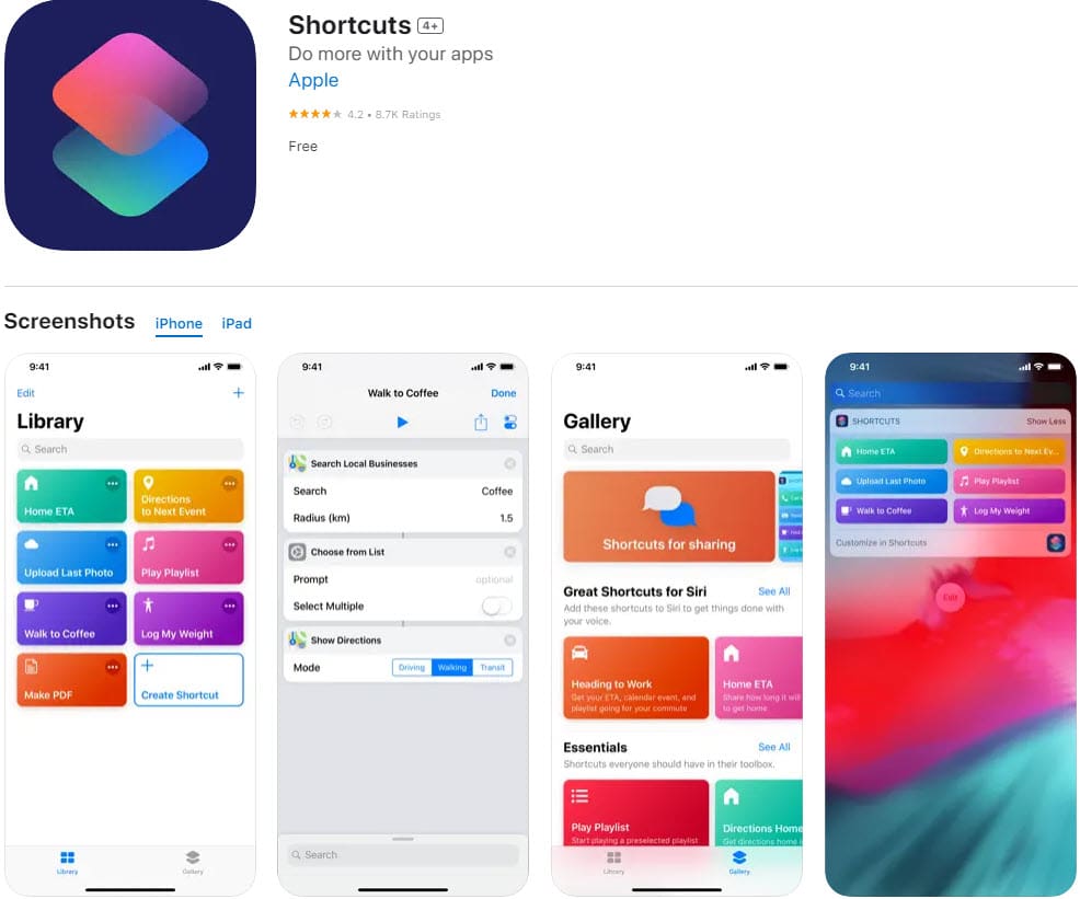 Shortcuts app on App Store