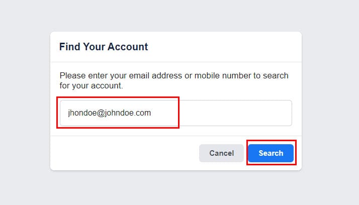 Submit your email under which you created Facebook
