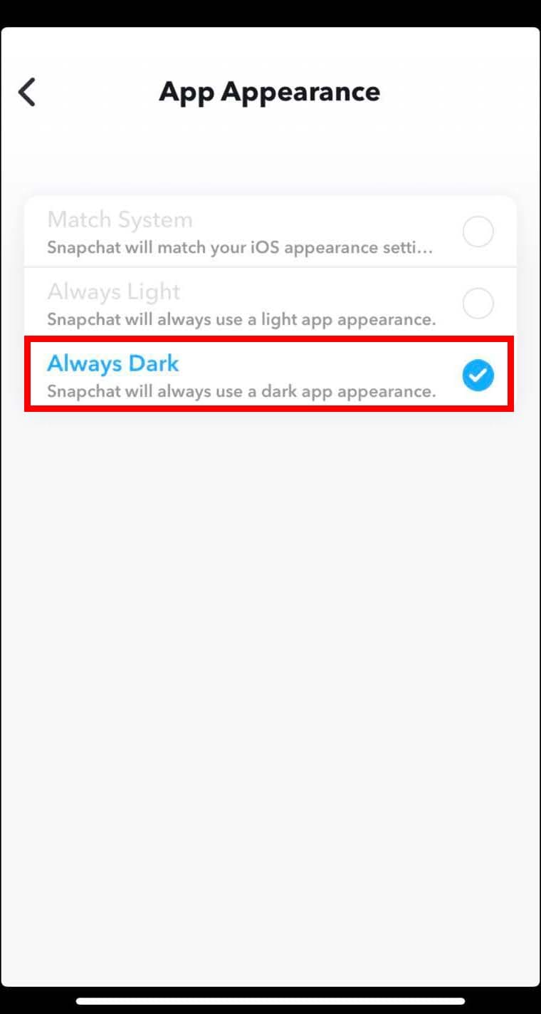 Switch to Always Dark on Snapchat app