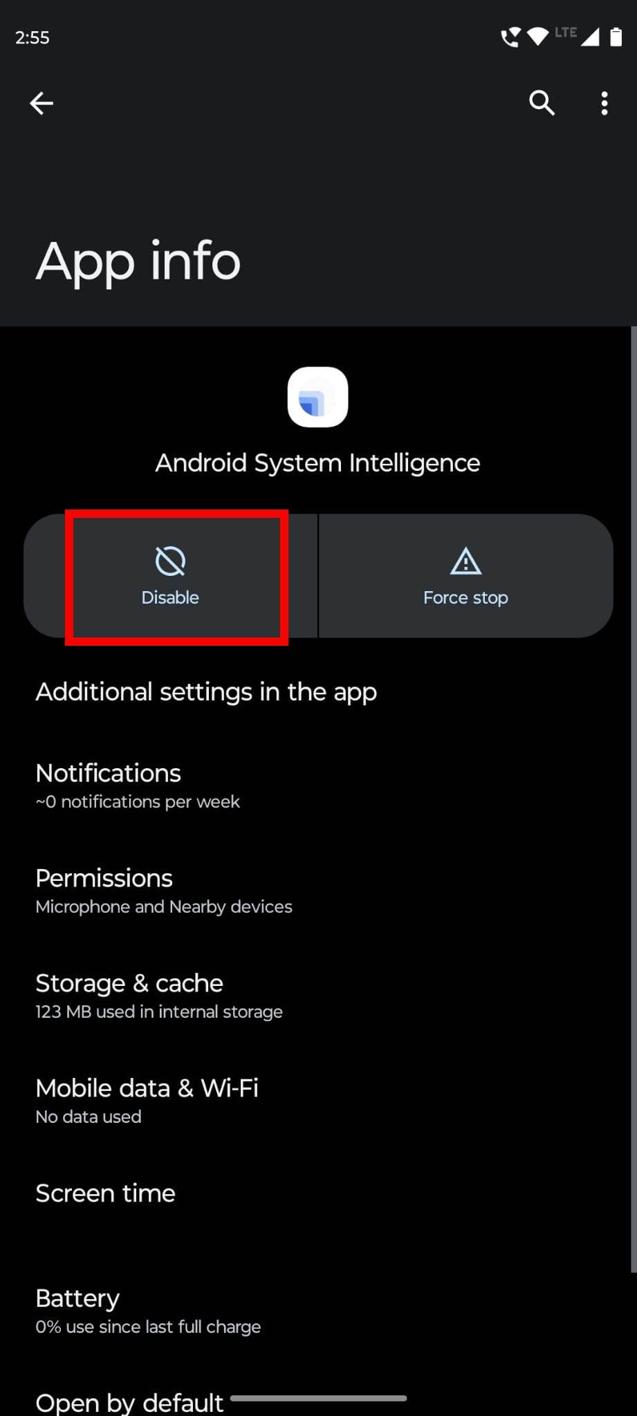 Tap on Disable button