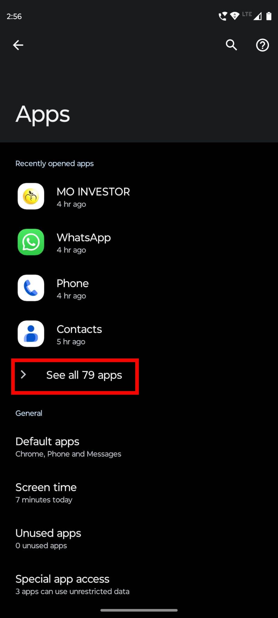 Tap on See all X apps to access all the apps on the phone