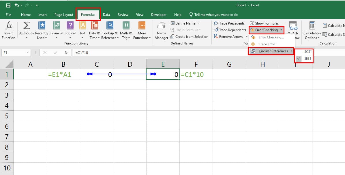 Use error checking for How to Find Circular References in Excel
