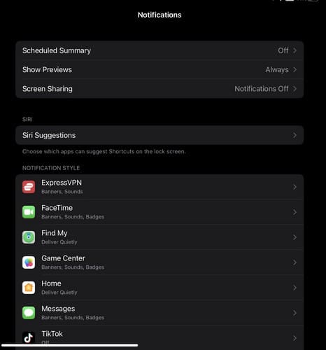 iPad Notification Settings