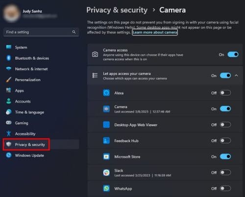 Camera permission Windows 11