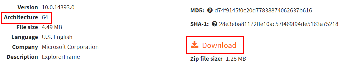 Download 64 bit ExplorerFrame.dll file online