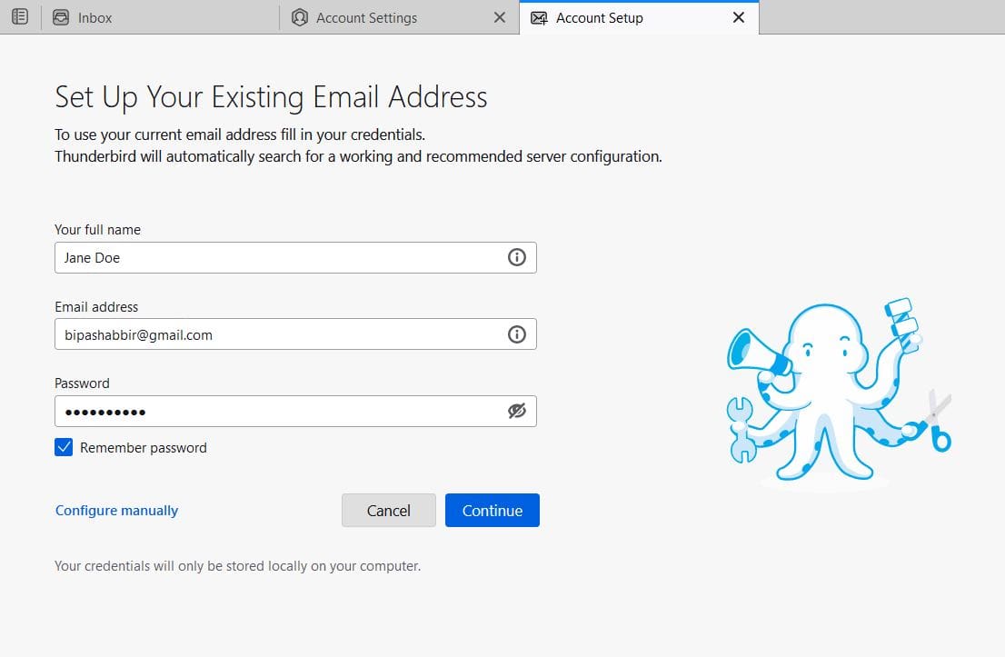 Enter details for your existing email address