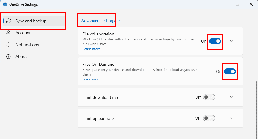 How to disable OneDrive advanced settings