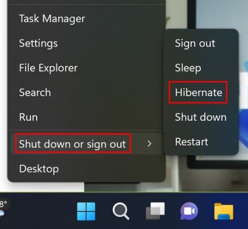 Added hibernate option Windows 11