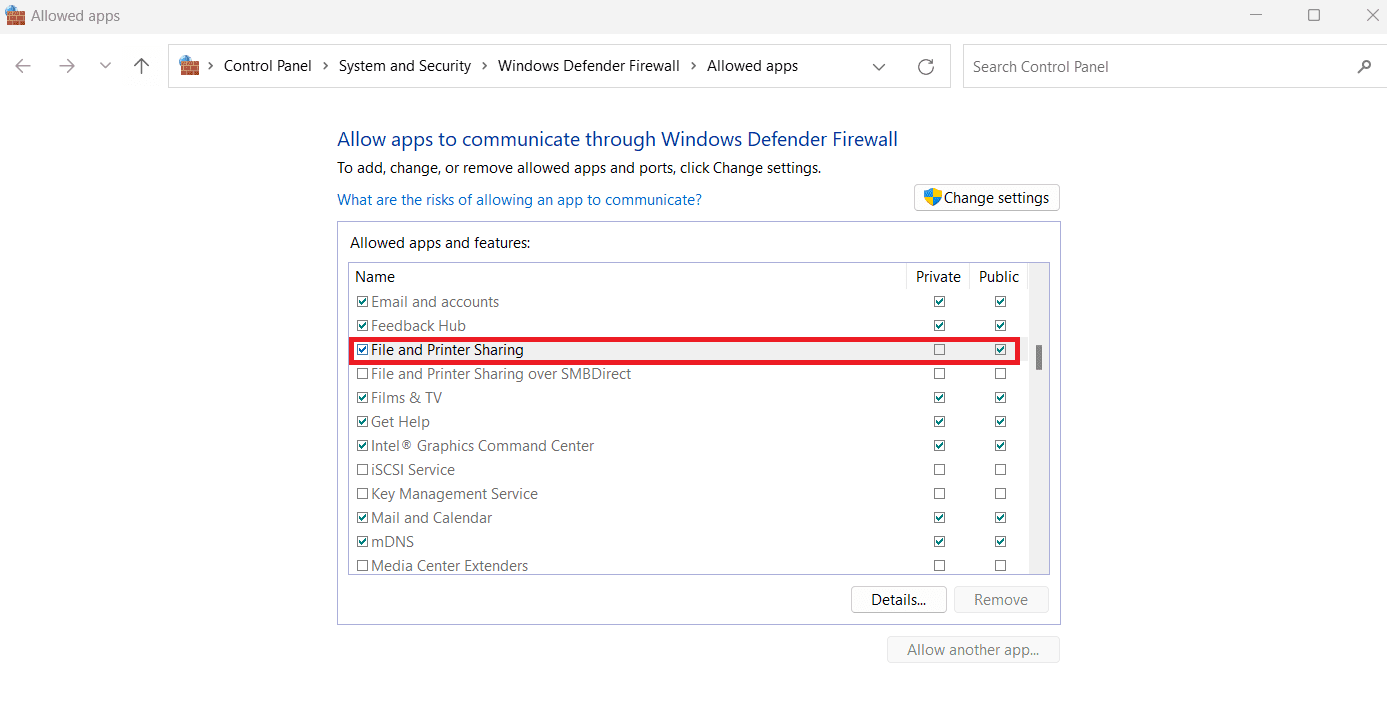 Check the boxes beside File and Printer Sharing to enable ping through firewall