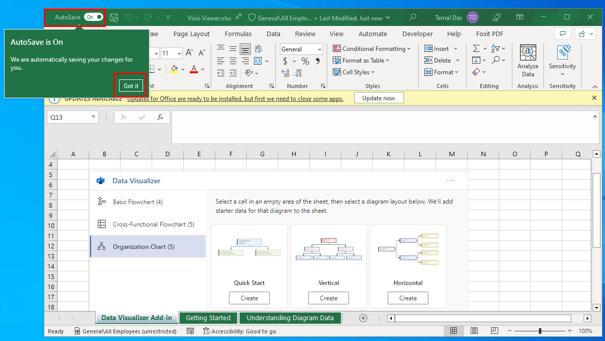 Excel AutoSave is On pop up