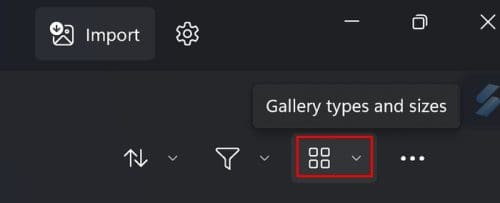 Gallery types and sizes option Windows Photo App