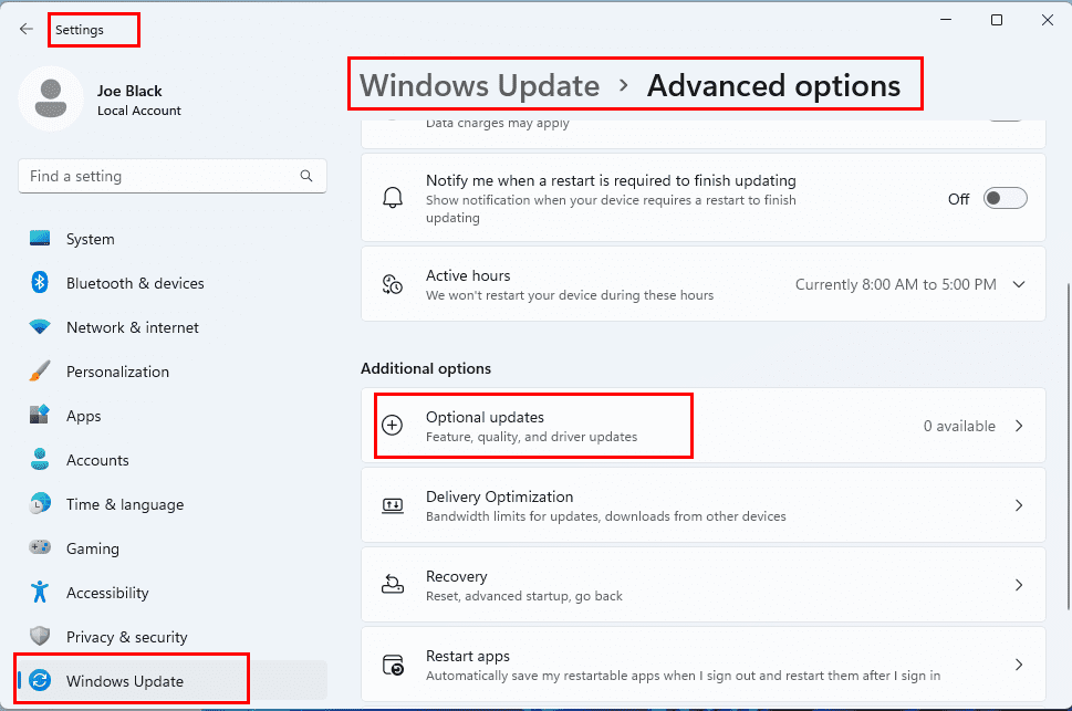Location of Windows Update Optional Updates