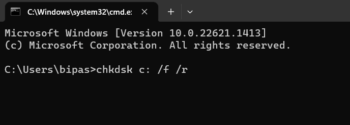 Run CHKDSK to fix error code 0xc0000005