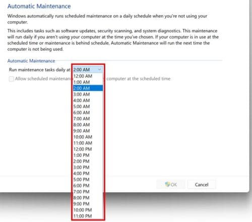 Run Maintenance task times Windows 11