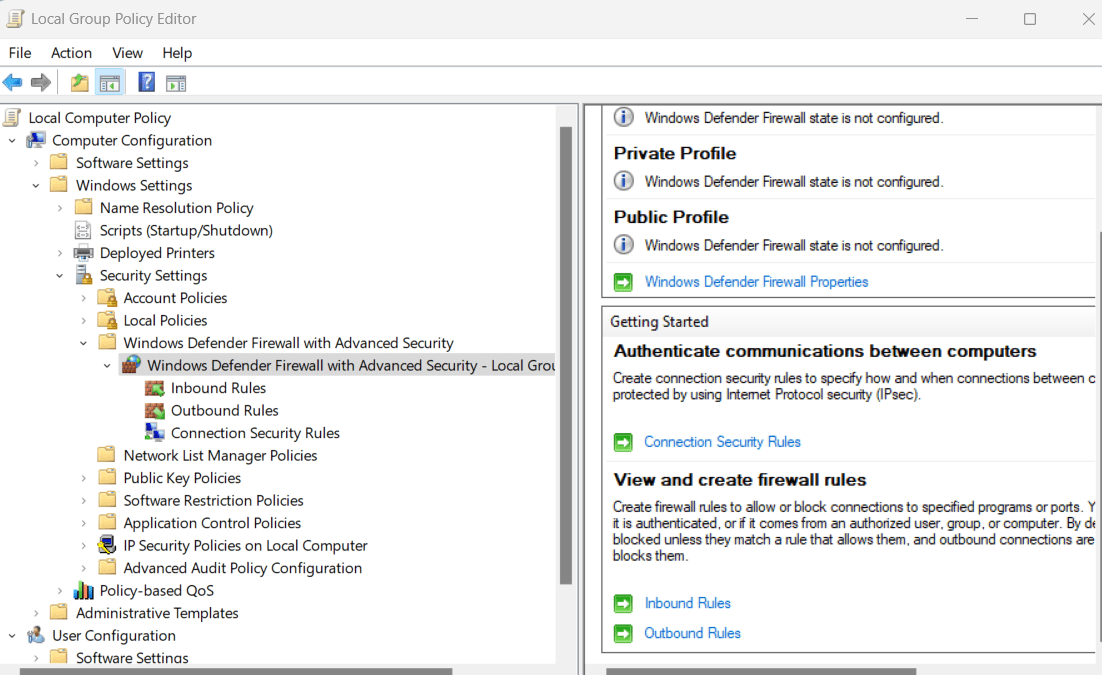 Find out how to navigate to the inbound rules section on Local GPE tool