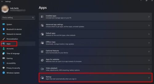 Startup option Windows 11 settings