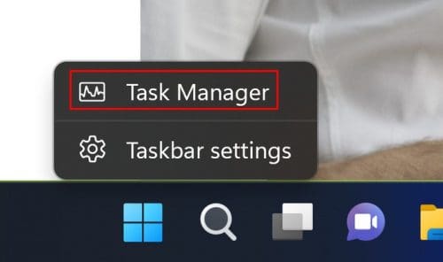 Task Manager option in Windows 11