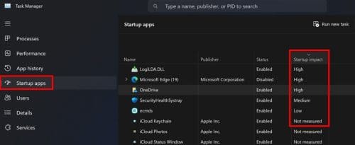 Taskbar Startup apps measured W11