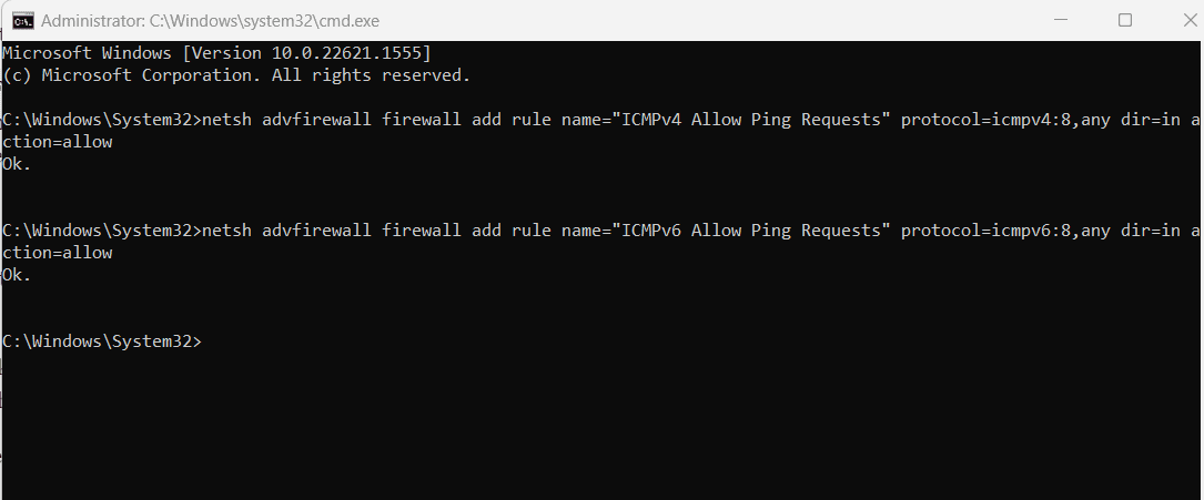 Use Command Prompt to allow ICMP Echo Request on Windows 11