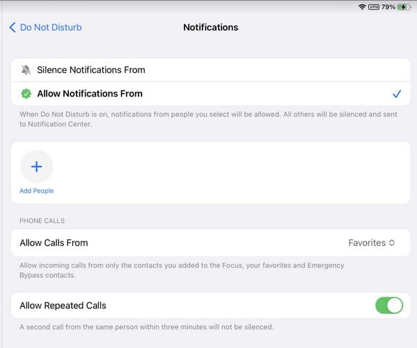 Notification options for do not disturb on iPad
