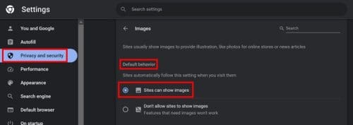 Sites can show images option Chrome