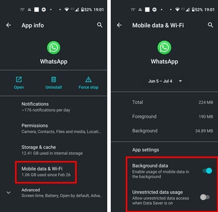 Background data option on Android Settings