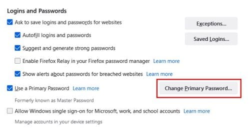 Change Primary Password Firefox