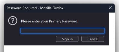 Enter Primary Password window in Firefox