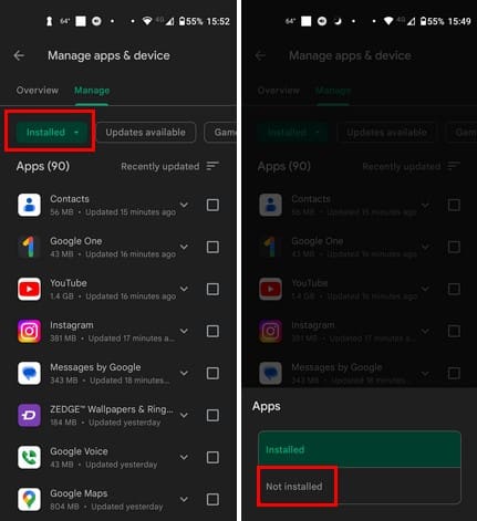 List of uninstalled Android apps