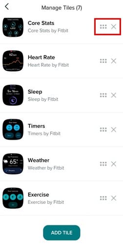 Manage Tiles option on Fitbit