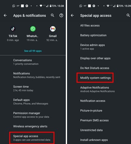 Modify system settings option in Android