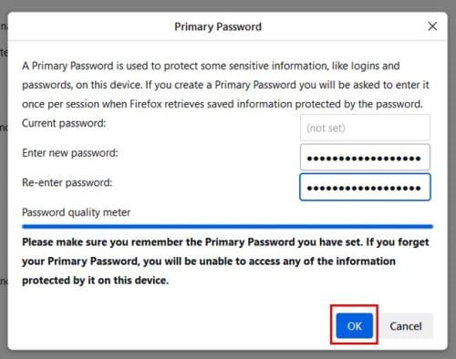 Primary Password window in Firefox