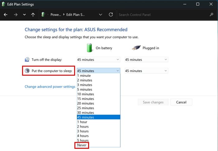 Put computer to sleep option in Control Panel