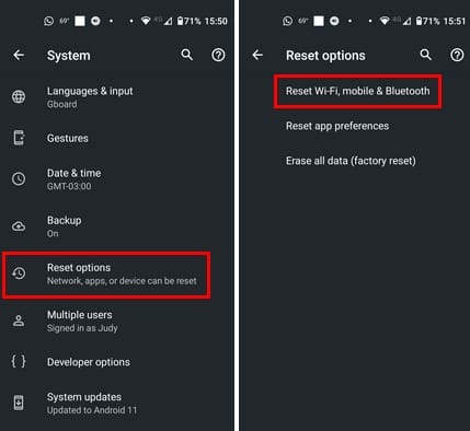 Reset WiFi Mobile Bluetooth on Android