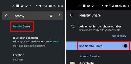 Use nearby sharing option on Android