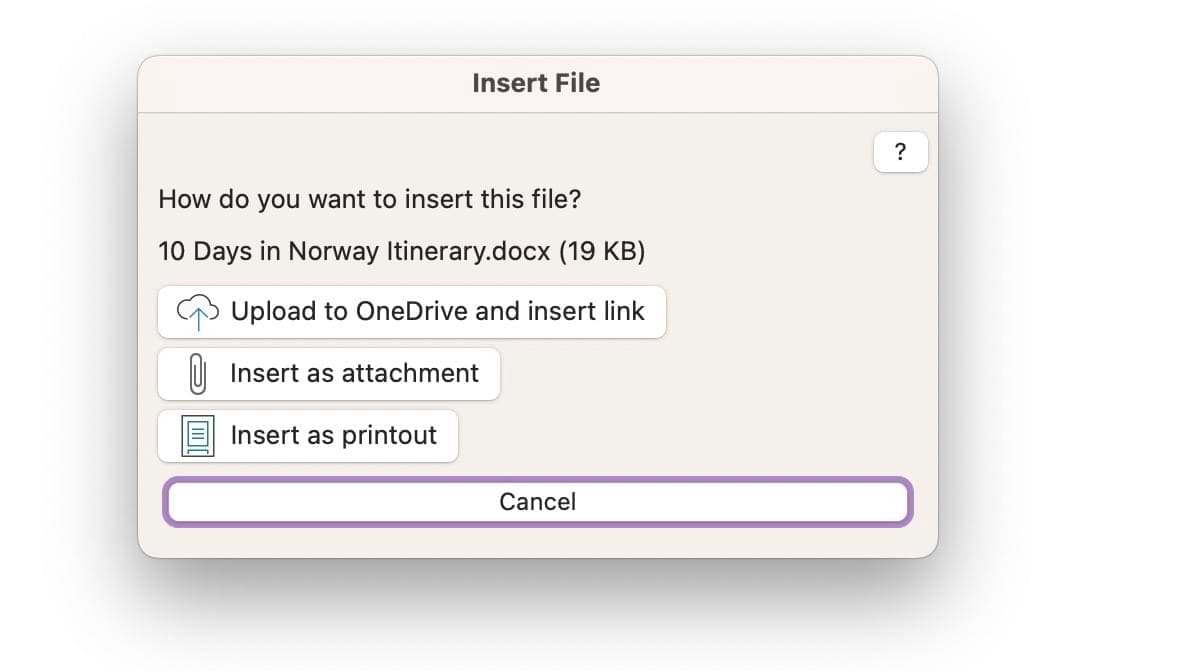 OneNote Insert as attachment