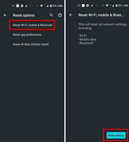 Reset network settings Android
