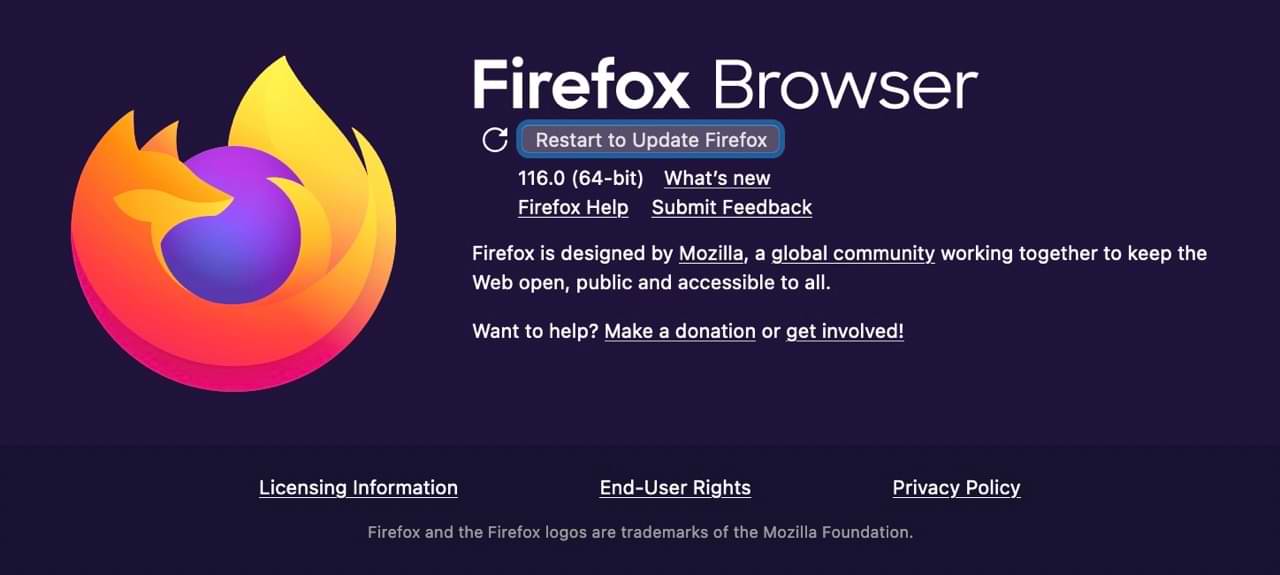 The option to Restart to Update Firefox