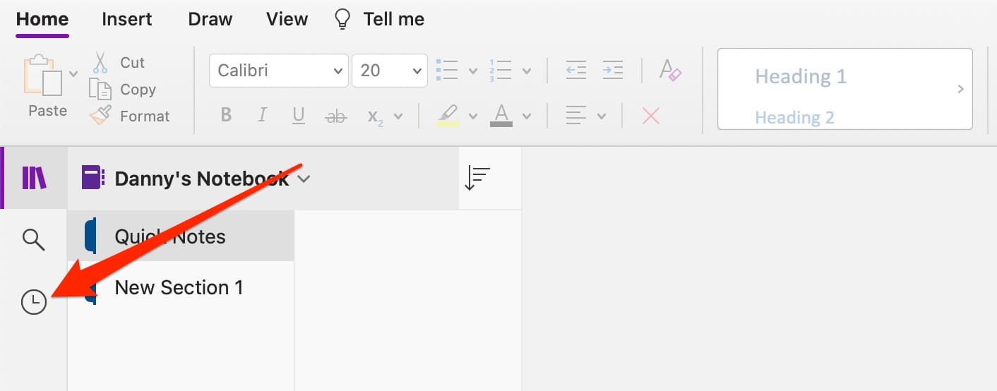 The icon that lets you access recent notes in OneNote on your computer