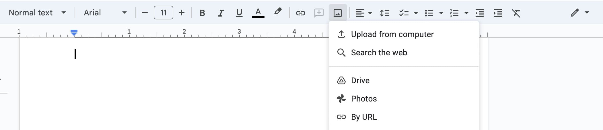 The option to upload a photo from your computer in a Google Doc