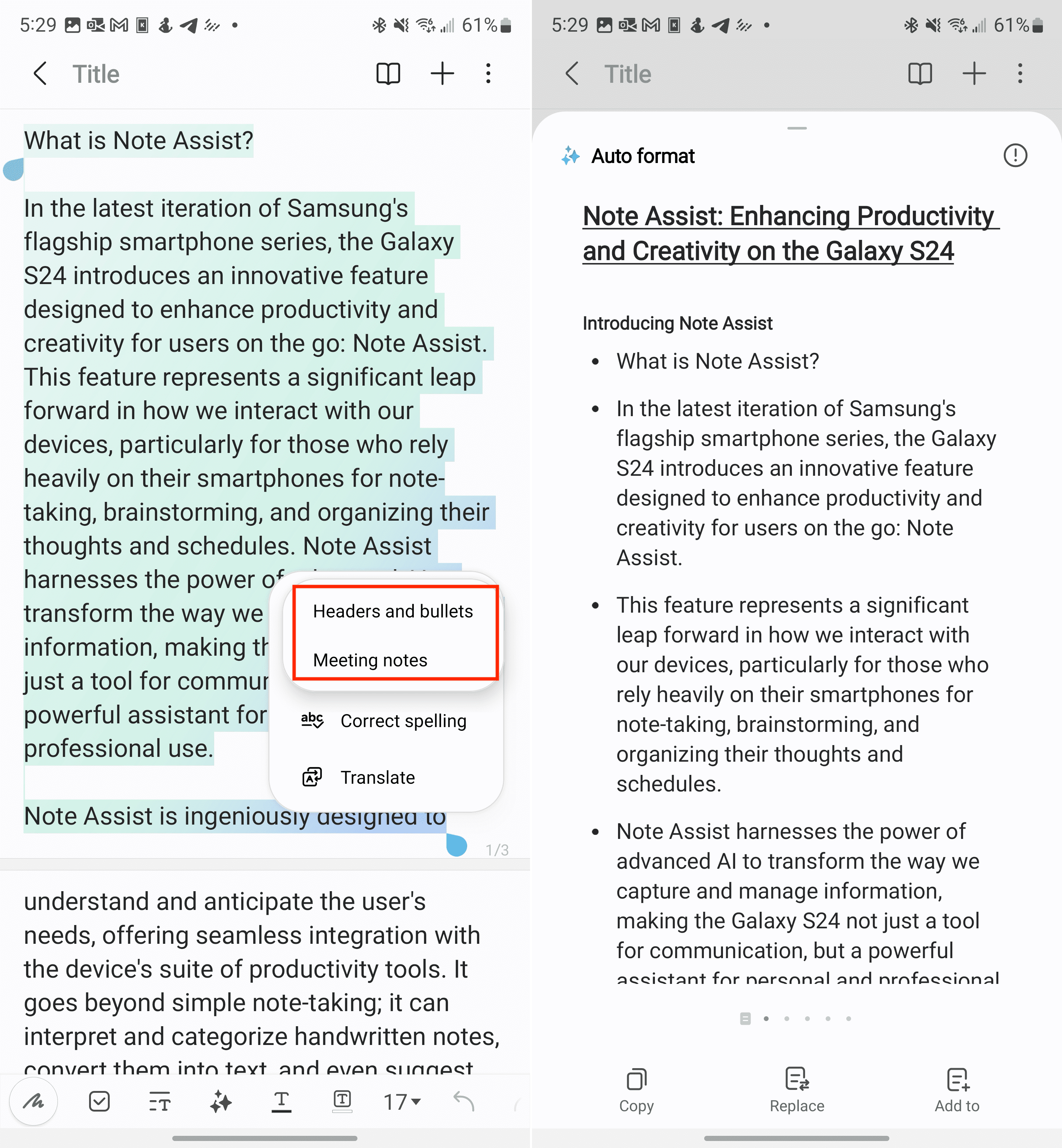 How to use Note Assist on Galaxy Auto Format 2