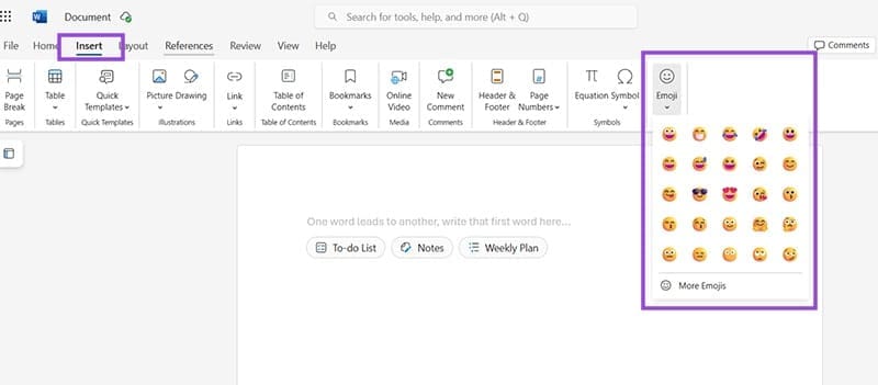 Using Emojis in Word 4
