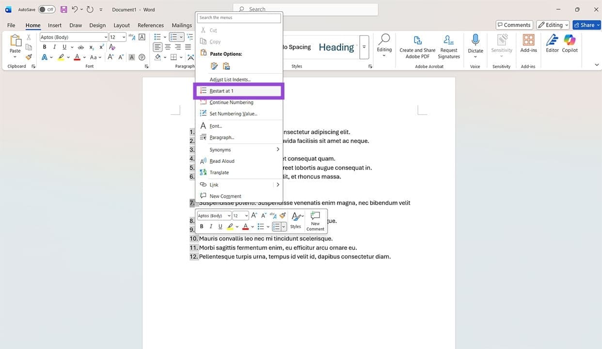 Different Ways to Reset Numbering in Word 2
