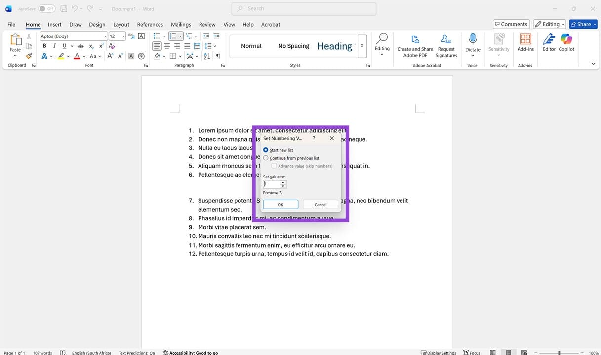 Different Ways to Reset Numbering in Word 5